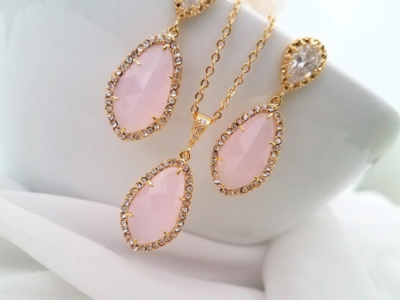 Blush Pink Earrings Blush Pink White Gold Bridesmaid Etsy