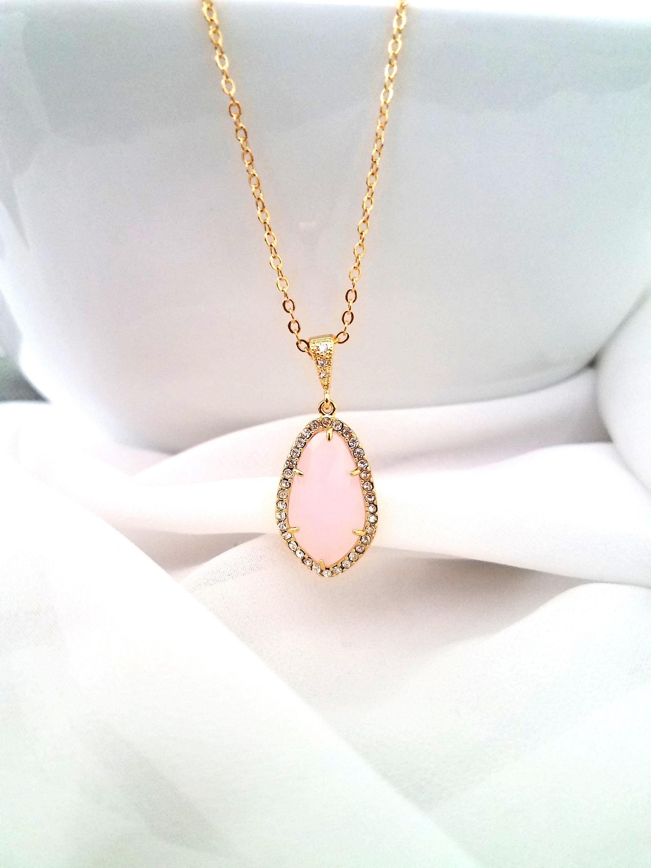 Blush Pink Necklace Blush Pink White Gold Bridesmaid Etsy UK