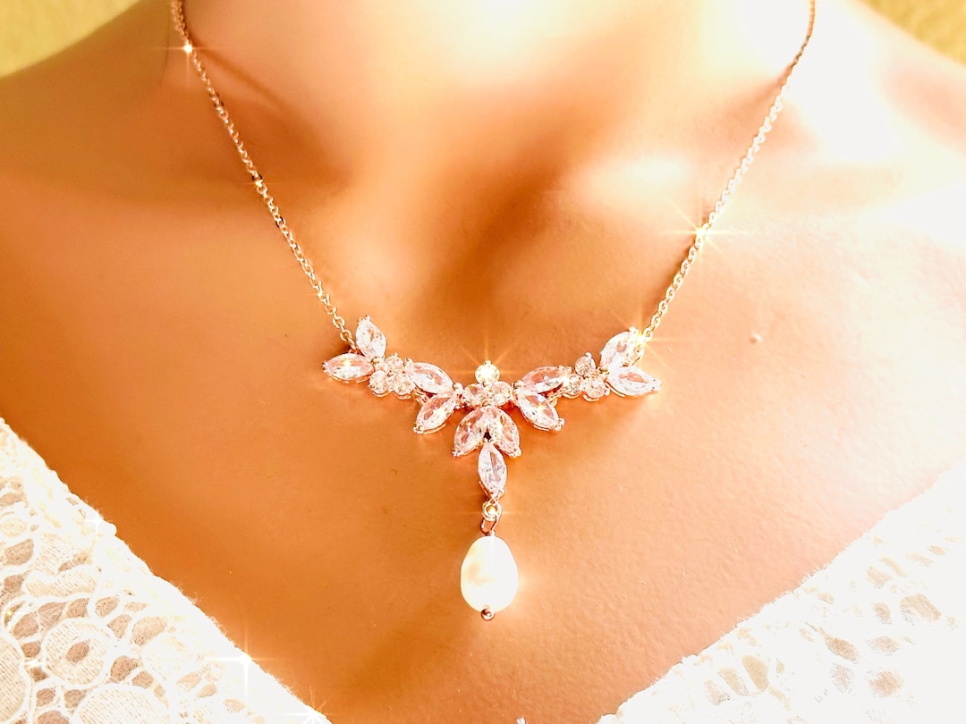 Rose Gold Bridal Earrings, Rose Gold Clear CZ Stud Earrings, Rose Gold