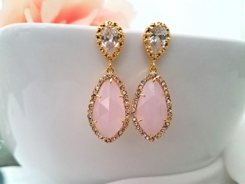 Blush Pink Earrings Blush Pink White Gold Bridesmaid Etsy