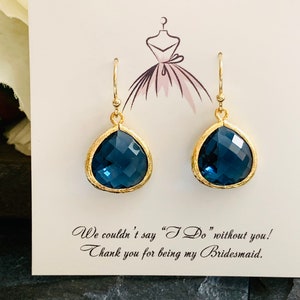 Sapphire CZ Gold Plated Earrings: Navy Blue Wedding Jewelry