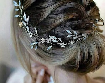 Gold Opal Bridal Hair Vine and Earrings Set: Crystal Wedding Hairpiece