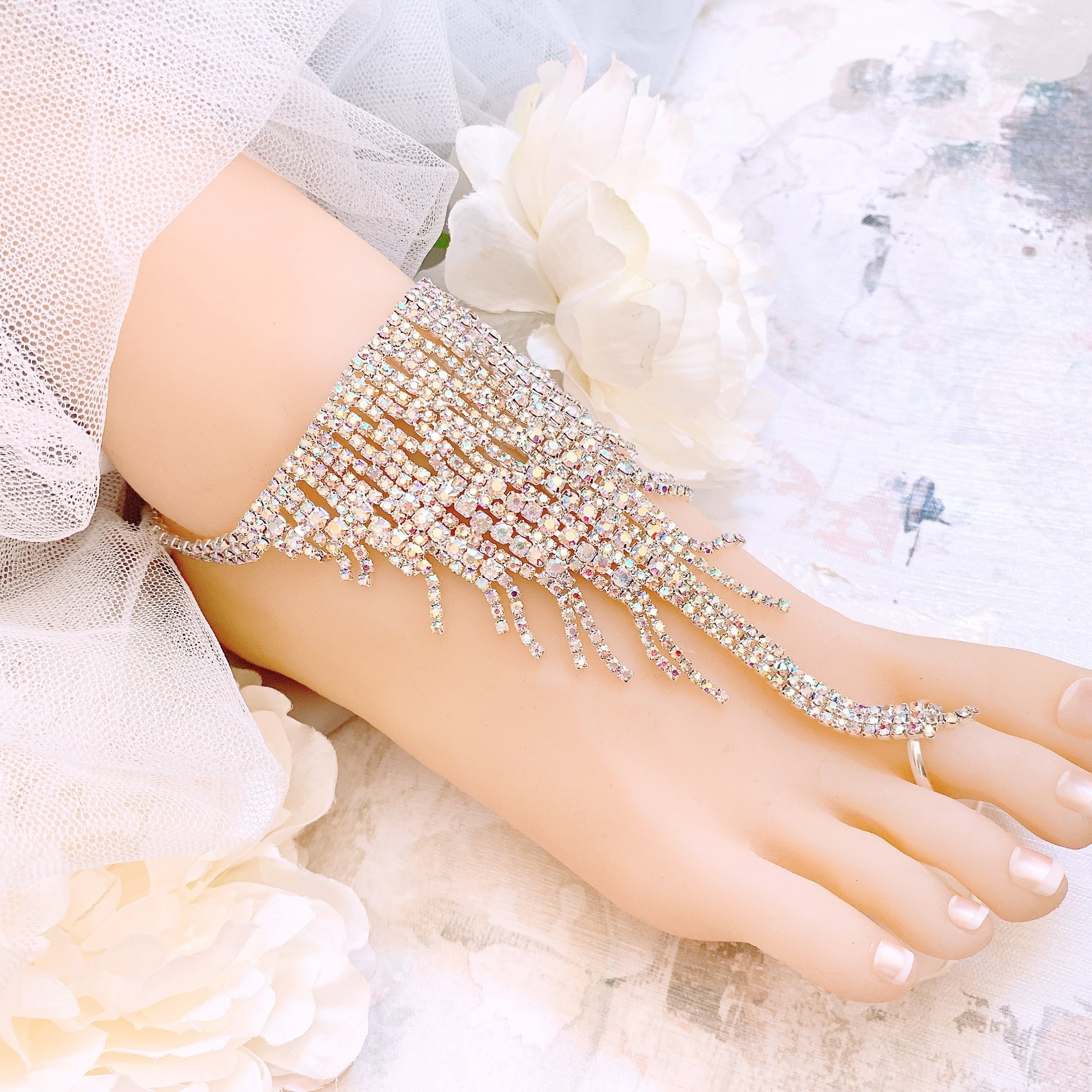 Rhinestone Barefoot Sandals: Silver Plated Bridal Foot Jewelry