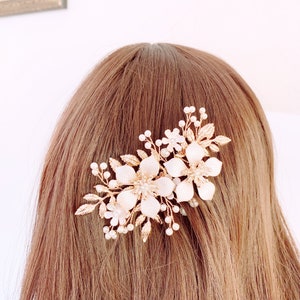 Wedding Hair Comb, Pearl Wedding Headpiece, Crystal Pearl Bridal Comb, Gold Bridal Headpiece, Gold Pearl Bridal Hair Comb