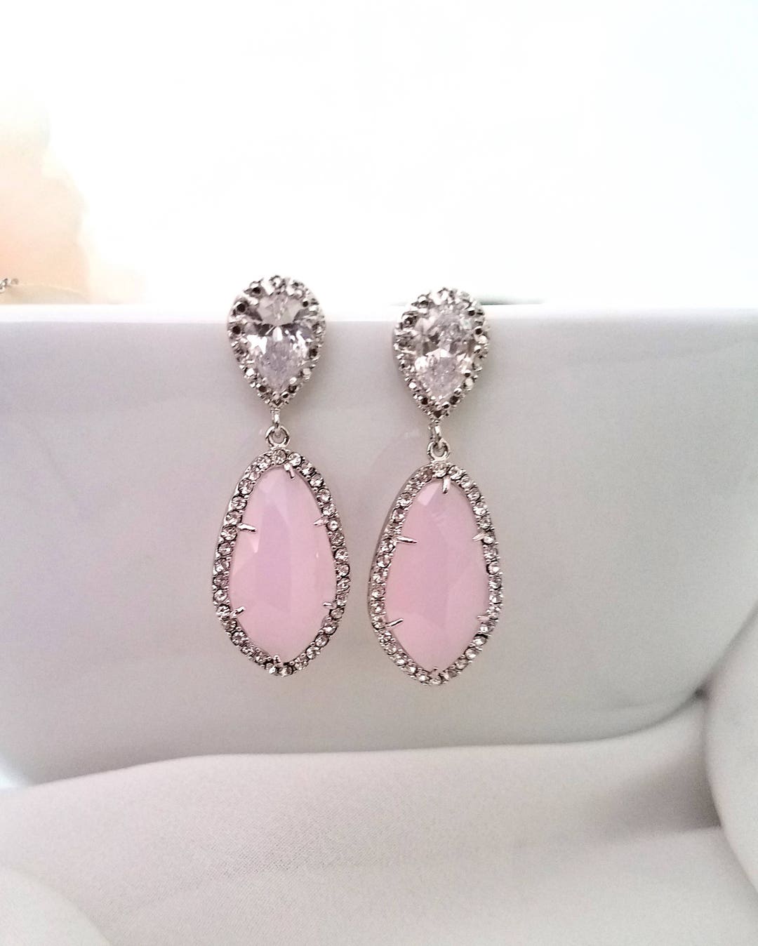 Blush Pink Earrings Blush Pink White Gold Bridesmaid - Etsy