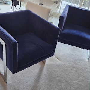 Milo Baughman for Thayer Coggin Mid Century Modern-Set of 2 Club Chairs Navy Blue Velvet. NO SHIPPING.