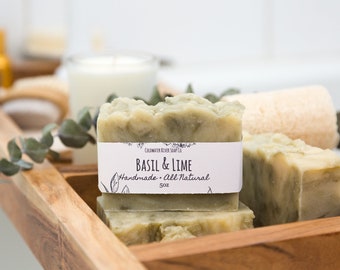 Basil Lime Soap, Herbal Soap, Handmade Body Bar, Organic Zero Waste Gift, Clean Skincare With Essential Oils, Nourishing Shea Butter Soap
