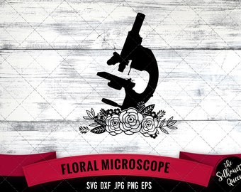 Microscope SVG file, Cute Cut file, Floral, Microscope with Flowers, Craft svg, Cutting File Silhouette Cricut commercial