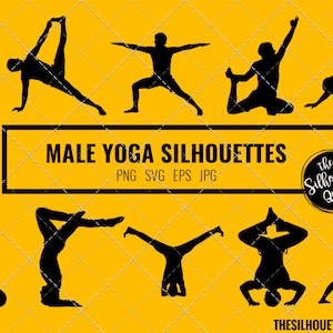 Mann Yoga Silhouette, männliche Yoga Posen Clipart, junge Sport Vektor, jungen Svg, Png, Cricut geschnitten Dateien jpg