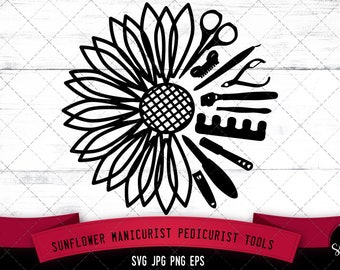 Half Sunflower svg, Manicurist tools svg, Pedicurist tools svg, cuticle nipper svg, nail scissors svg, nail cutter, cut files for circuit