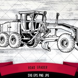 Road Grader Vector Logo, Société de location de transport, Clipart, Graphique, Fichiers SVG pour Cricut, Images vectorielles, Silhouette, Clip Art