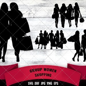 African American Woman Group Shopping SVG - Black Women Friends, Afro Girl Nubian Queen Silhouette Cutting files for cricut Melanin SVG