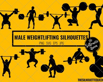 Man Weightlifting silhouette, Male Weightlifter clipart, Boy sports vector, Boys Svg, png, cricut cut files  jpg