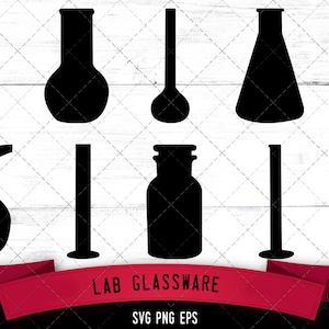 Lab glassware svg, chemistry lab svg, beakers svg, research svg, flask svg, funnel svg, volumetric svg, cylinder svg, cut files for circuit