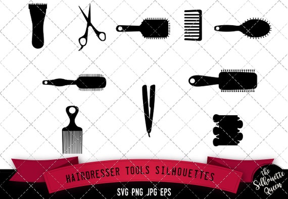 Hairdresser Tools Silhouette Svg Cricut Clipart Vector Etsy