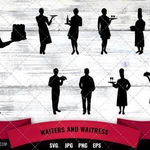 Obers en serveerster Silhouette | Restaurant Service Vector| Maaltijdservers | silhouet cameo cricut cut bestanden svg