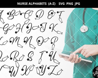 Nurse alphabet a-z svg, alphabet clipart, nurse stethoscope svg, letters svg font, cut files for cricut, cut files for cricut