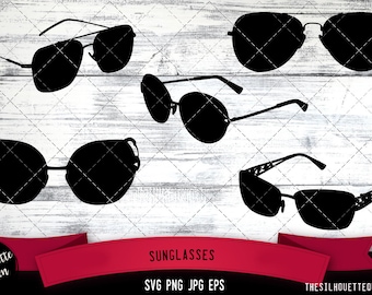 Gafas de sol SVG, Silhouette, Logo, Gafas de sol SVG Cut Files para Cricut Design, Gafas de sol Digital Commercial Clipart