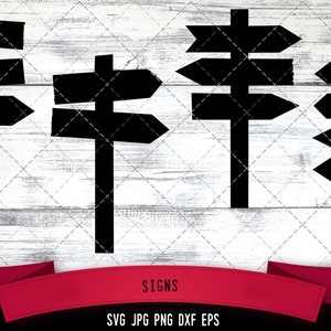 Signs svg, road signs svg, side posts svg, arrows svg, direction svg, wood signs svg, cut files for Cricut, Silhouette Design, PNG, Dxf