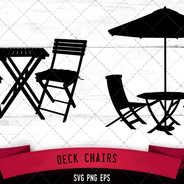 Deck chairs svg, beach chair svg, wooden chair svg, lounge chair svg, patio chair svg, garden chair svg, décor svg, cut files for circuit