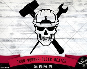 Iron Worker Skull with Hard Hat SVG File,Ironworker SVG,PLier svg,Commercial-Personal Use,Cricut,Silhouette Cameo,Vinyl Decal