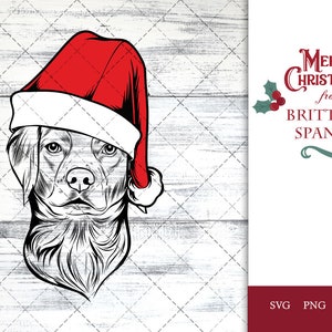 Brittany Spaniel cane svg ritratto clipart grafica vettoriale Cappello natale Cane Natale Cricut tagliare file cuttable design