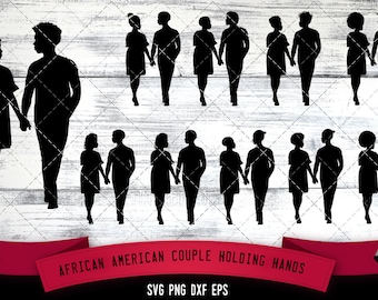 African American Couple Holding Hands  SVG - Black Couple, Afro Couple, Ethnic Silhouette Cutting files cricut Melanin SVG
