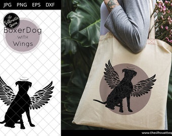 Boxer Dog #4 with Wings SVG, Pet Memorial, RIP Angel, In Loving Memory, Animal Lover Vector for Cricut, Silhouette Studio