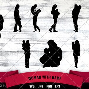 Vrouw met het | van het Silhouet van de Baby Moeder met Kid Vector | Moederschap | silhouet cameo cricut cut bestanden svg