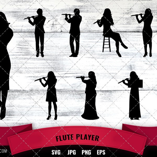 Flute Player svg file, musician svg cut file, silhouette studio, cricut design space, Svg, Png, Eps, Clipart Vector Design