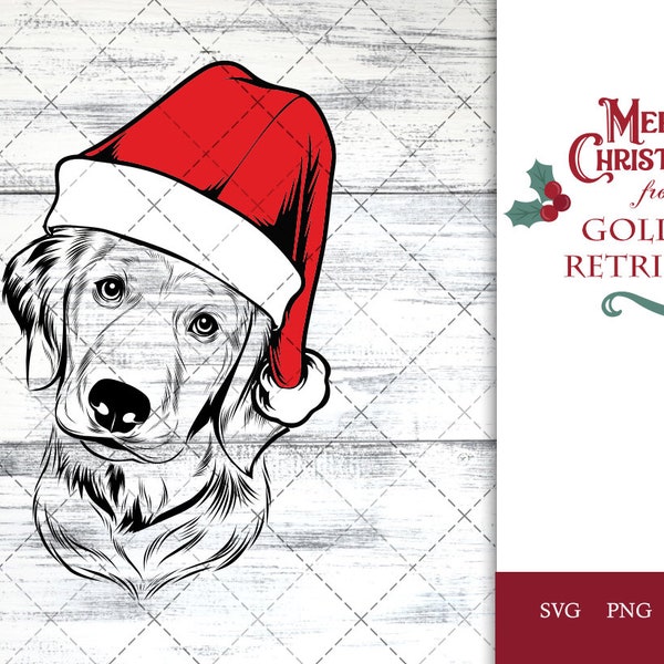 Golden Retriever dog svg portrait clipart vector graphic art Xmas hat Christmas dog Cricut cut file cuttable design