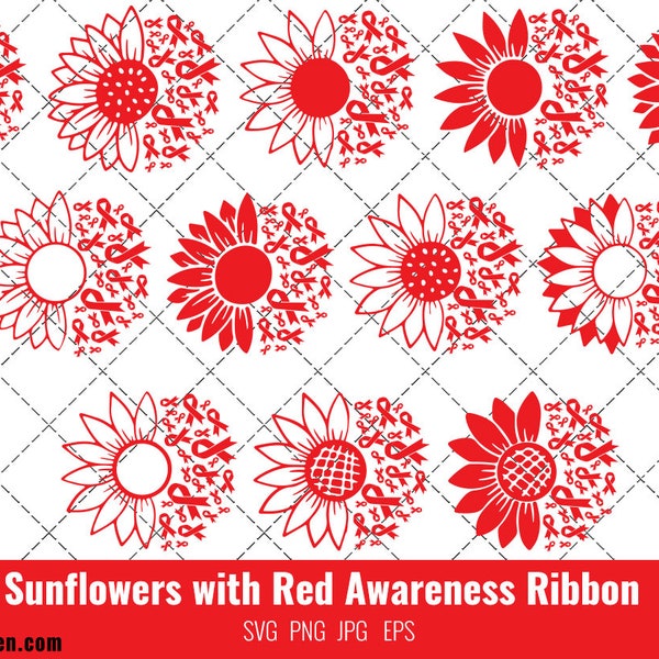 Sunflower HIV Aids Awareness Red Ribbon SVG,HIV Aids Awareness Svg, Cricut files, Svg cut file to use Cricut