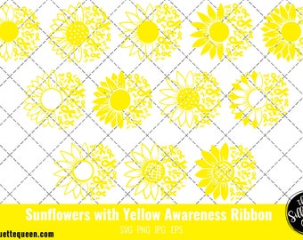 Sunflower Sarcoma, Bone Cancer Yellow Ribbon SVG,Sarcoma, Bone Cancer Awareness Svg, Cricut files, Svg cut file to use Cricut