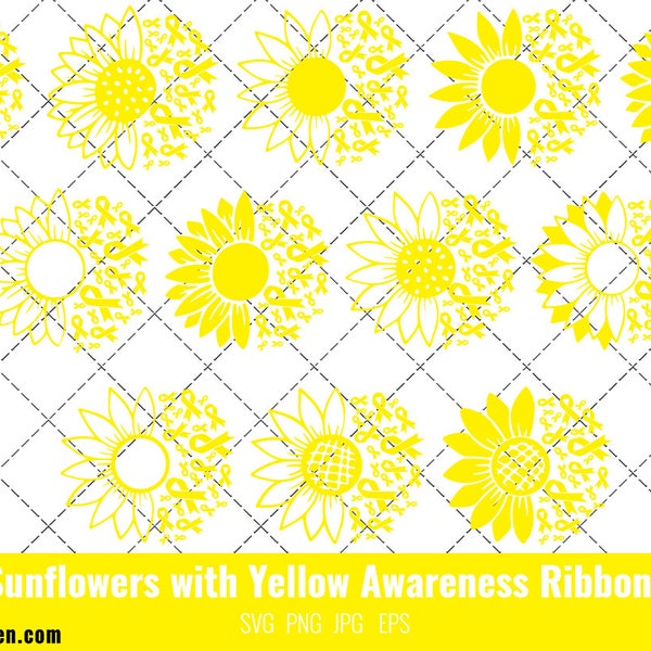 Sunflower Sarcoma, Bone Cancer Yellow Ribbon SVG,Sarcoma, Bone Cancer Awareness Svg, Cricut files, Svg cut file to use Cricut