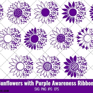 Sunflower Pancreatic Cancer Purple Ribbon SVG,Pancreatic Cancer Awareness Svg, Cricut files, Svg cut file to use Cricut