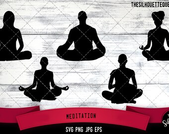 Meditation SVG,  Silhouette, Logo, Meditation SVG Cut Files for Cricut Design, Meditation  Digital Commercial Clipart - PNG