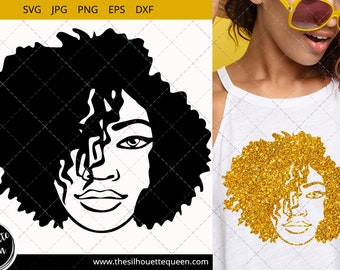 Afro Woman svg with side swept short natural curly hair, African American woman svg,  Black Woman svg , cricut cut files svg, black history