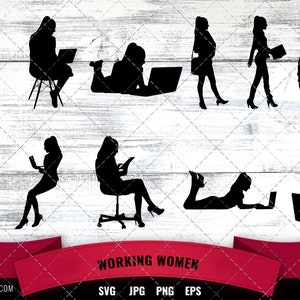 Working Women Silhouette |Lady on Laptop in Office Vector | Business Woman | silhouette cameo cricut cut files svg