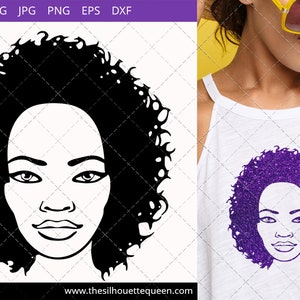 Afro Woman svg with Curly Bob natural hair, African American Black Woman with curly hair, cut files - cricut, black history month svg