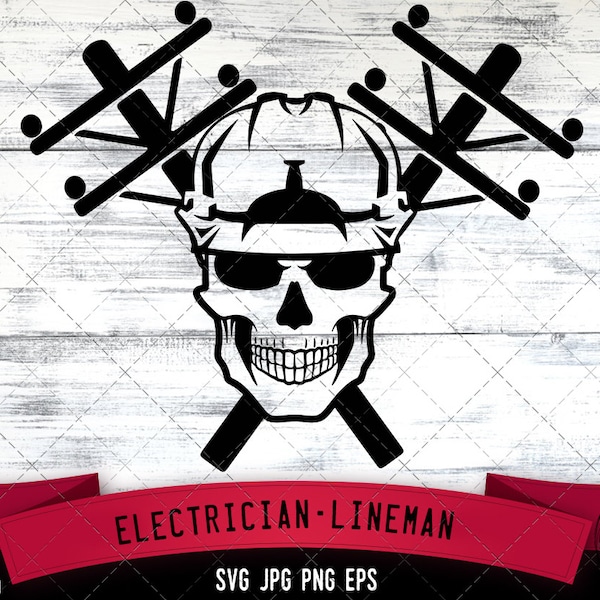 Electrical Lineman Skull with Hard Hat SVG File,Lineman SVG,Powerline Tech svg,Commercial-Personal Use,Cricut,Silhouette Cameo,Vinyl Decal