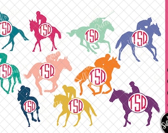 Horse Racing Svg Monogram, Circle Frames, Cuttable Design, Cut files, Silhouette Studio files, Cricut files, Vector, Svg, Dxf, Eps, Png