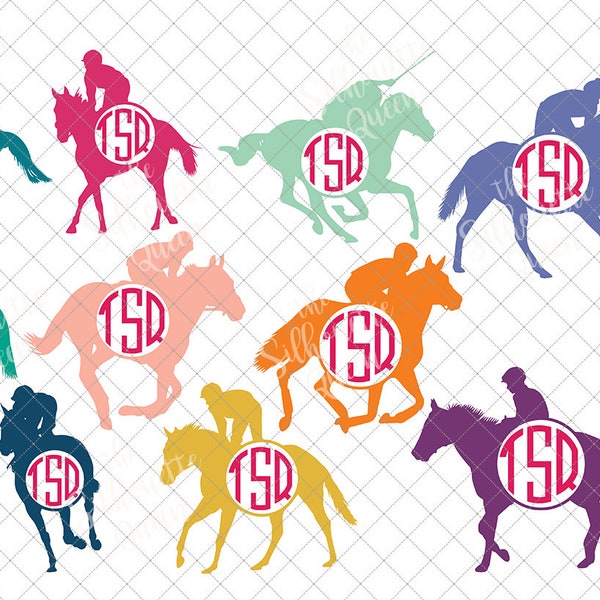 Horse Racing Svg Monogram, Circle Frames, Cuttable Design, Cut files, Silhouette Studio files, Cricut files, Vector, Svg, Dxf, Eps, Png