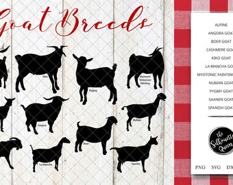Goat Breeds Silhouette Vector svg file, cow svg cut file, silhouette studio, cricut design space, Svg, Png, Eps, Pdf, Vector Design