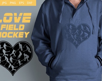 Veld hockey vrouwen liefde SVG gesneden bestand ontwerp, silhouet, Cricut, heart Player, Diecut machine digitale bestand, Instant Download DXF, PNG