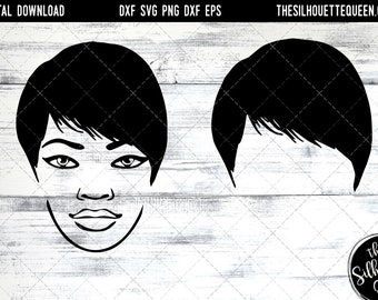 African American Woman Afro Hair - short side swept pixie SVG file for Cricut, Silhouette