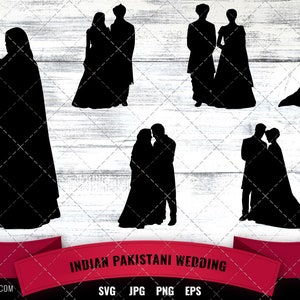 Indiskt pakistanskt bröllopspar Svg, Klipp ut svg-filer för Silhouette Cameo, Cricut, Scan and Cut, Vektor Clipart, Tårtdekorationsdesign, Png, Jpg