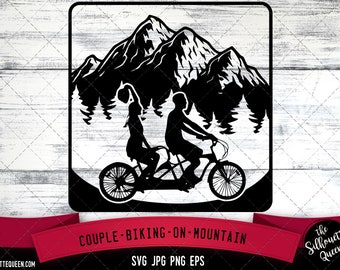 Couple biking on mountain SVG -Vector Art Commercial & Personal Use- Cricut,Silhouette,Cameo,Vinyl Cut