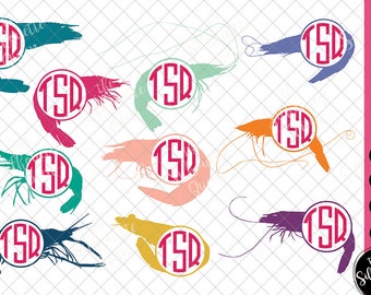 Shrimp Svg, Monogram Svg, Circle Frames, Cuttable Design, Cut files, Silhouette Studio files, Cricut files, Vector, Svg, Dxf, Eps, Png