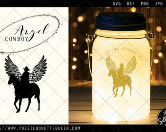 RIP Cowboy, Memorial with Angel Wings SVG, Sympathy Svg, In Loving Memory of files for cricut