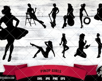 Pinup Girls Silhouette | Sexy Model Vector | Retro attractive Woman| silhouette cameo cricut cut files svg